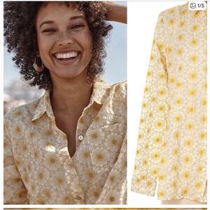 J Jill Size SP Small Petite Embroidered Mustard Yellow Button Up Blouse